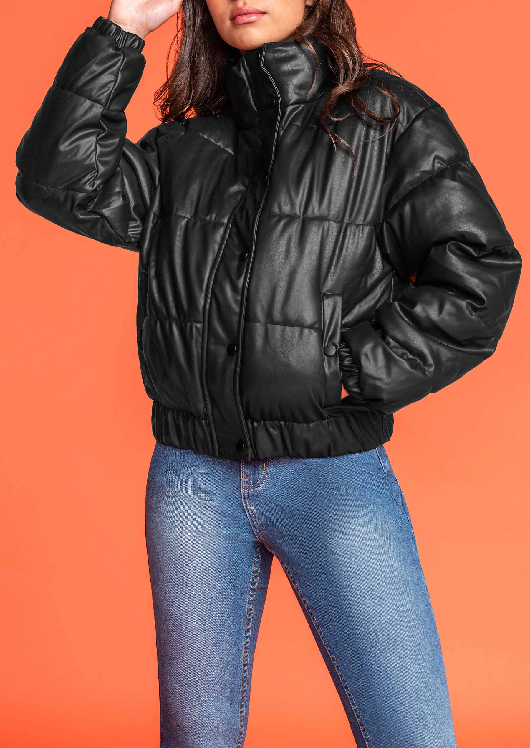 Gudasuo Leather Jacket Women Faux Fur Zipper Winter Biker